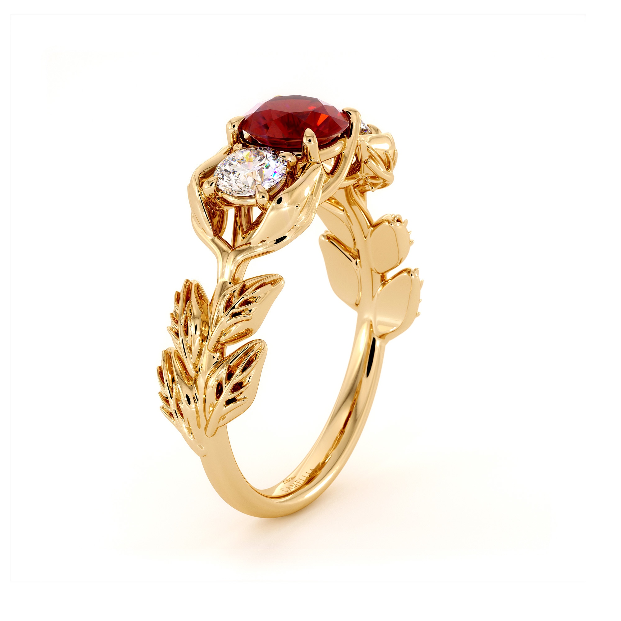 Three Stone Ring Ruby Ring Diamonds Ring Unique Engagement Ring 14K Solid Gold Ring Natural Gemstone Ring